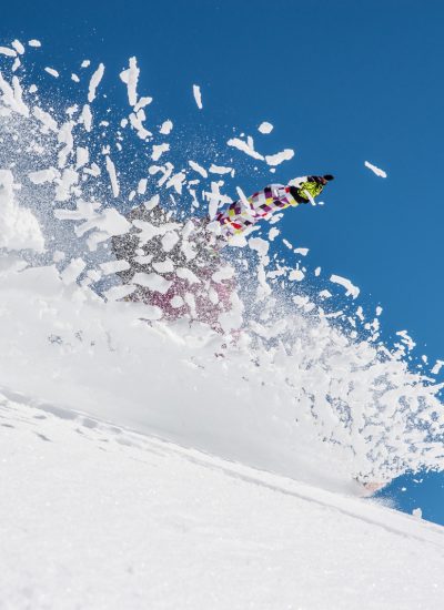 Freeride in Risoul resort, French alps in winter, snowy mountains in France Europe